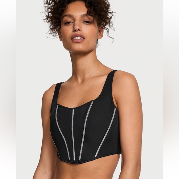 VICTORIA’S SECRET VERY SEXY
VS Sheer  Shine Corset Top & Thong Panty Black - Picture 6 of 12